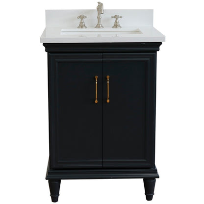 25" Single vanity in Dark Gray finish with White engineered stone and rectangle sink