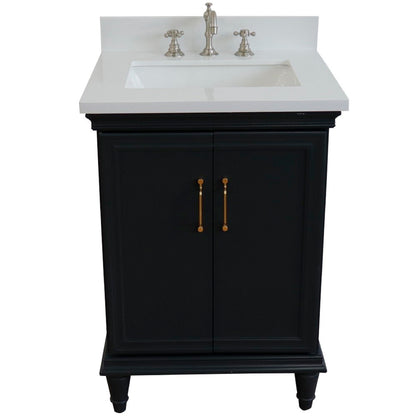 25" Single vanity in Dark Gray finish with White engineered stone and rectangle sink