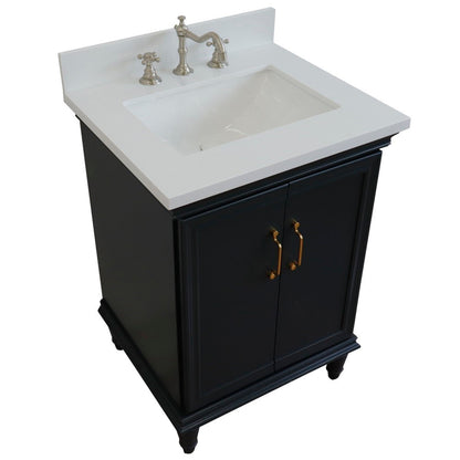 25" Single vanity in Dark Gray finish with White engineered stone and rectangle sink