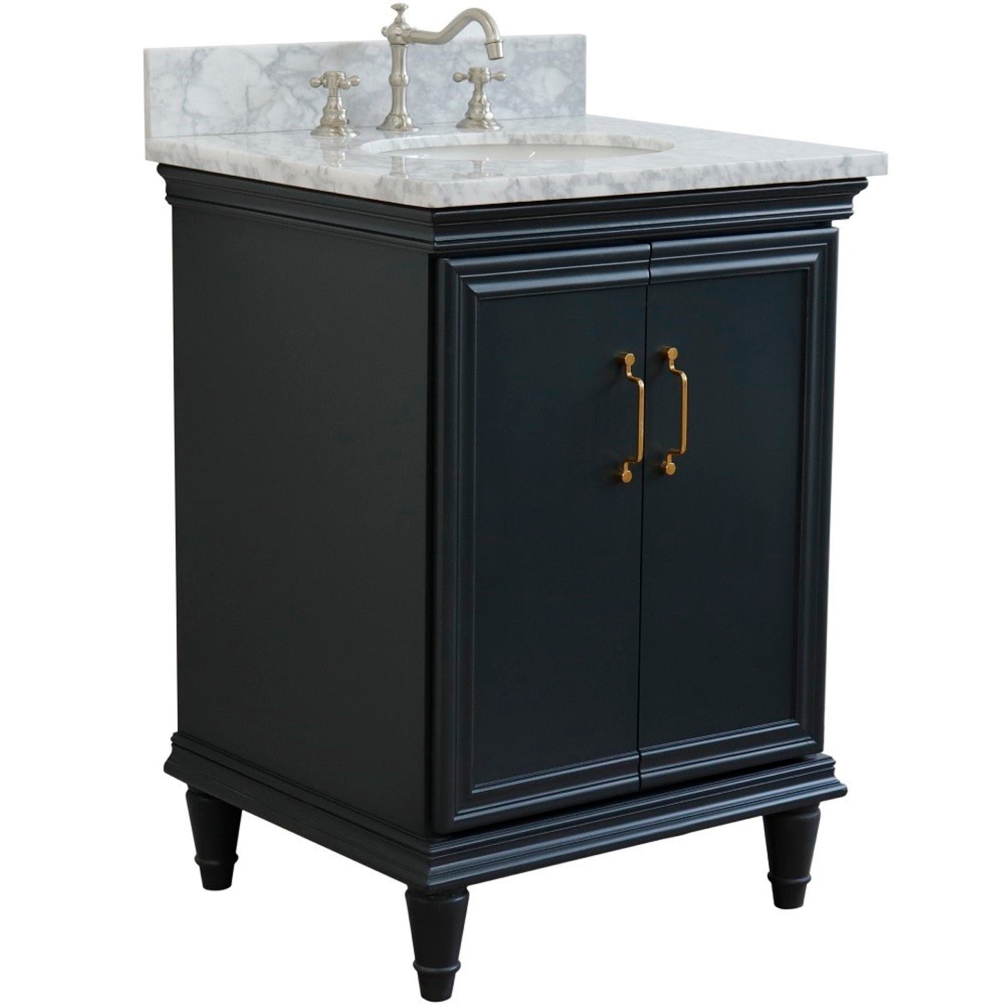25" Single vanity in Dark Gray finish with White Carrara and oval sink