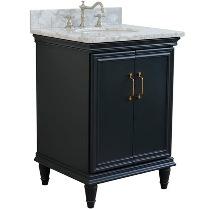 25" Single vanity in Dark Gray finish with White Carrara and oval sink