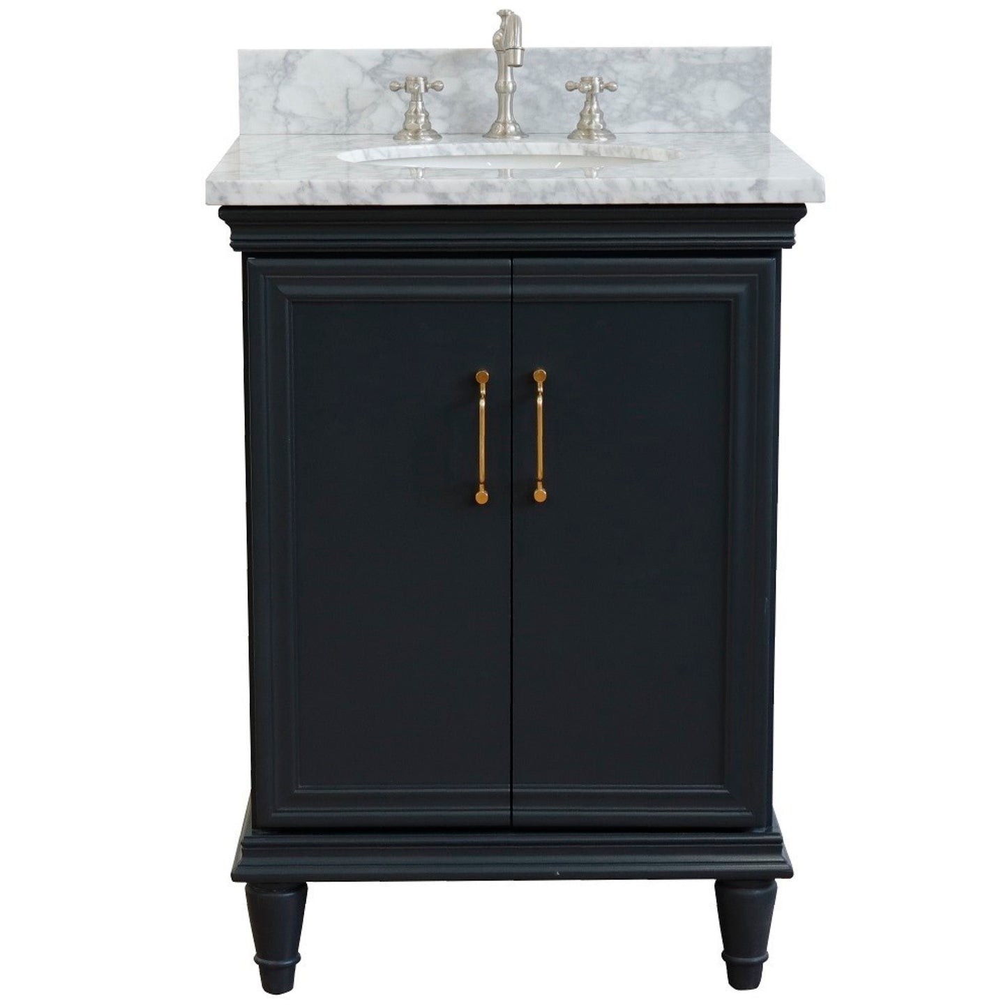25" Single vanity in Dark Gray finish with White Carrara and oval sink