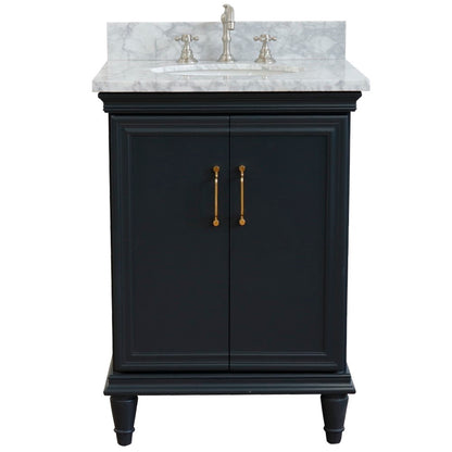25" Single vanity in Dark Gray finish with White Carrara and oval sink