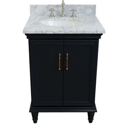 25" Single vanity in Dark Gray finish with White Carrara and oval sink