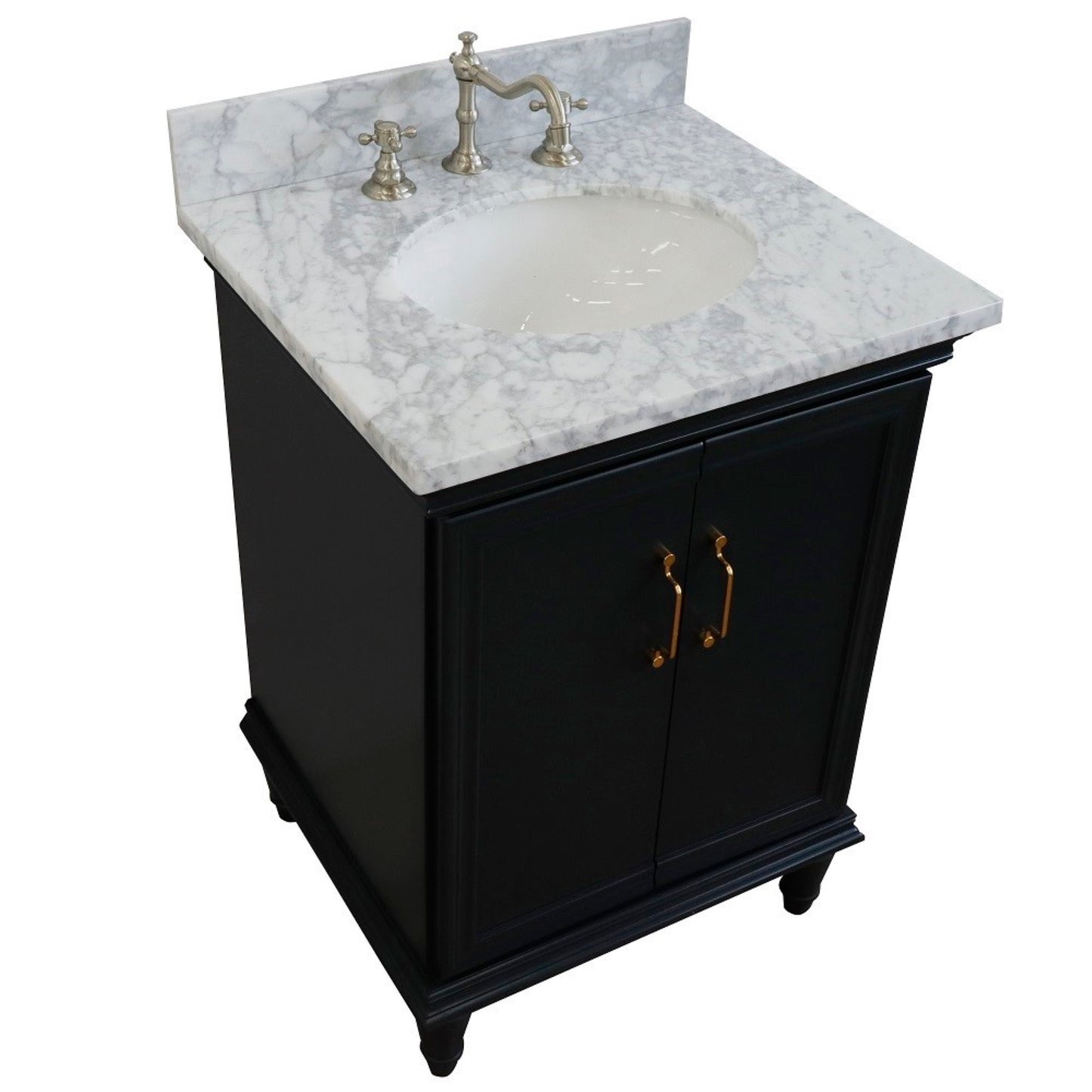 25" Single vanity in Dark Gray finish with White Carrara and oval sink