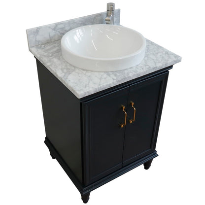 25" Single vanity in Dark Gray finish with White Carrara and round sink