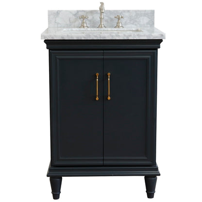 25" Single vanity in Dark Gray finish with White Carrara and rectangle sink