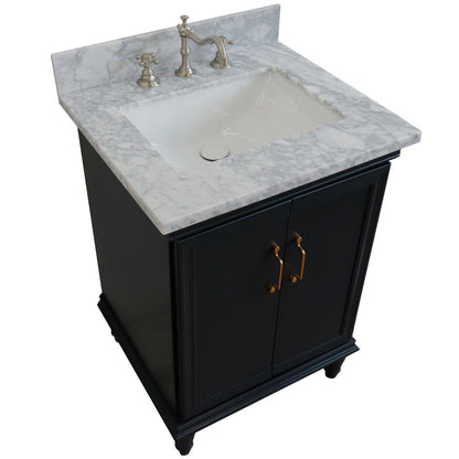 25" Single vanity in Dark Gray finish with White Carrara and rectangle sink