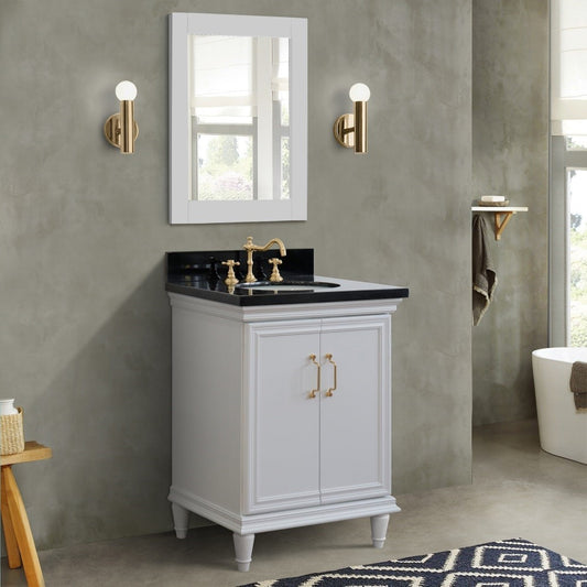 25" Single vanity in White finish with Black galaxy and oval sink