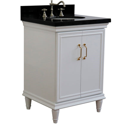 25" Single vanity in White finish with Black galaxy and oval sink