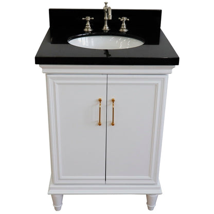 25" Single vanity in White finish with Black galaxy and oval sink