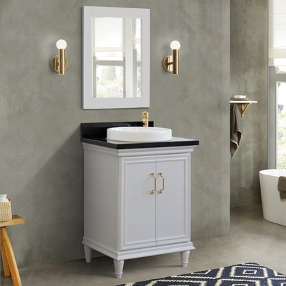 25" Single vanity in White finish with Black galaxy and round sink