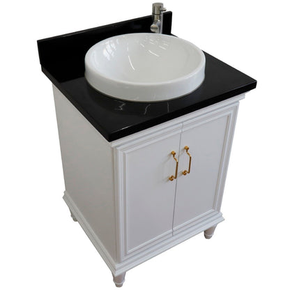 25" Single vanity in White finish with Black galaxy and round sink