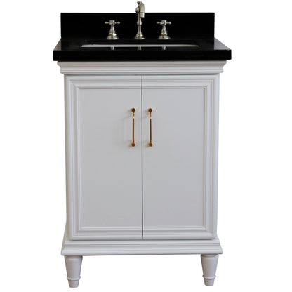 25" Single vanity in White finish with Black galaxy and rectangle sink