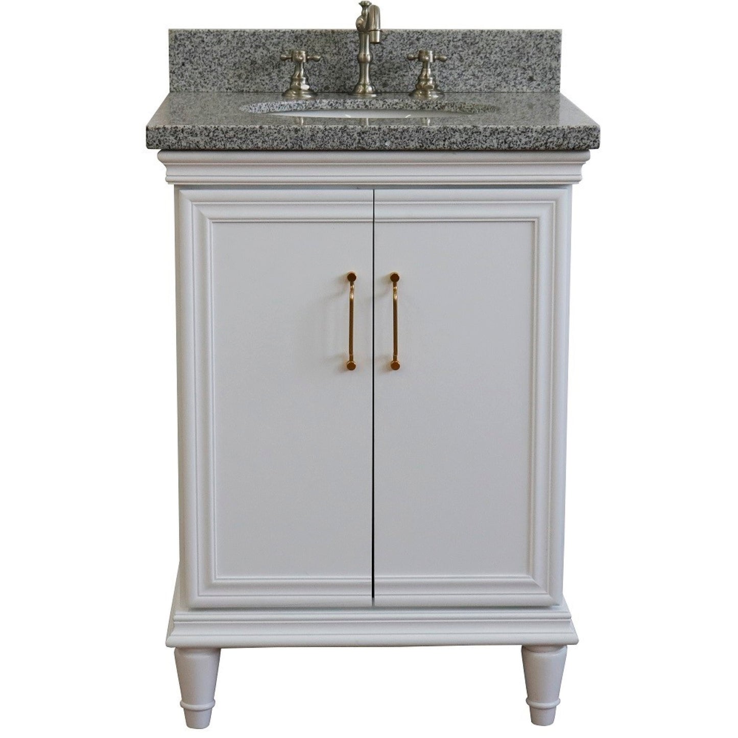 25" Single vanity in White finish with Gray granite and oval sink