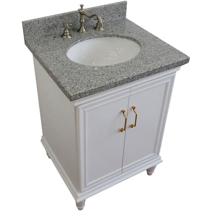 25" Single vanity in White finish with Gray granite and oval sink
