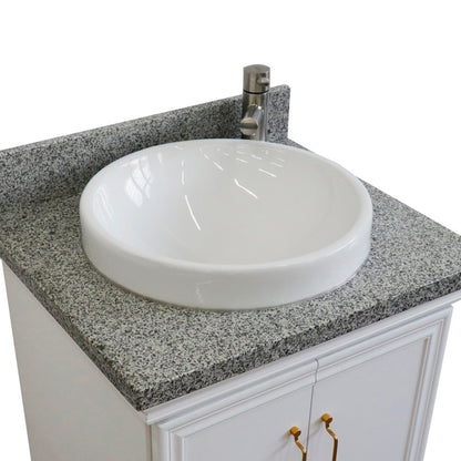 25" Single vanity in White finish with Gray granite and round sink