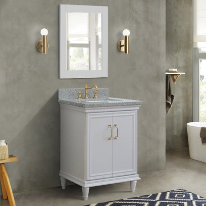 25" Single vanity in White finish with Gray granite and rectangle sink