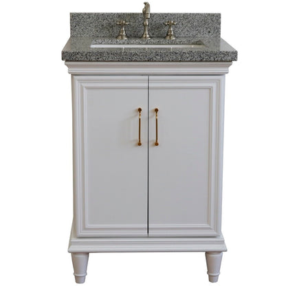 25" Single vanity in White finish with Gray granite and rectangle sink