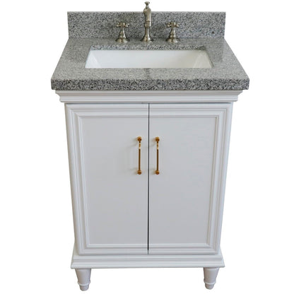 25" Single vanity in White finish with Gray granite and rectangle sink