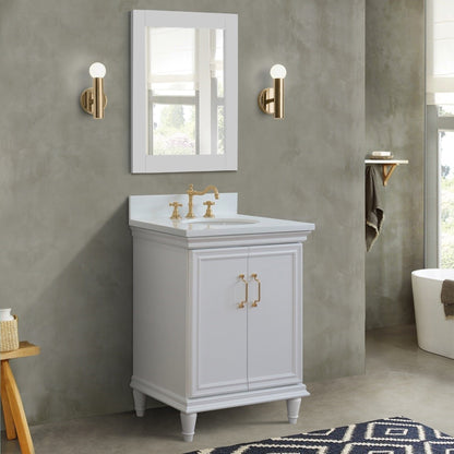 25" Single vanity in White finish with White engineered stone and oval sink