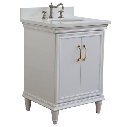 25" Single vanity in White finish with White engineered stone and oval sink