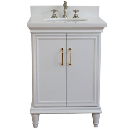 25" Single vanity in White finish with White engineered stone and oval sink