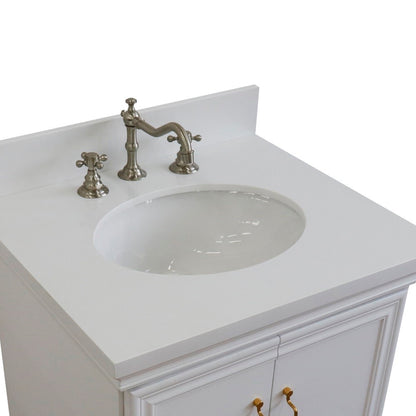 25" Single vanity in White finish with White engineered stone and oval sink