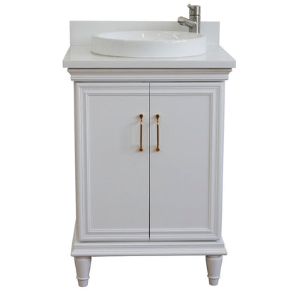 25" Single vanity in White finish with White engineered stone and round sink