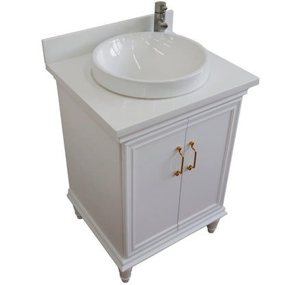 25" Single vanity in White finish with White engineered stone and round sink