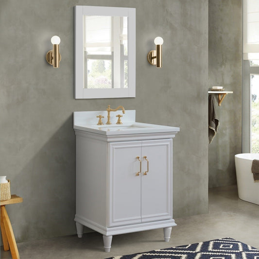 25" Single vanity in White finish with White engineered stone and rectangle sink
