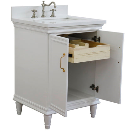 25" Single vanity in White finish with White engineered stone and rectangle sink