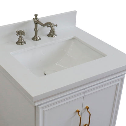 25" Single vanity in White finish with White engineered stone and rectangle sink