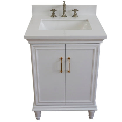 25" Single vanity in White finish with White engineered stone and rectangle sink