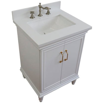 25" Single vanity in White finish with White engineered stone and rectangle sink