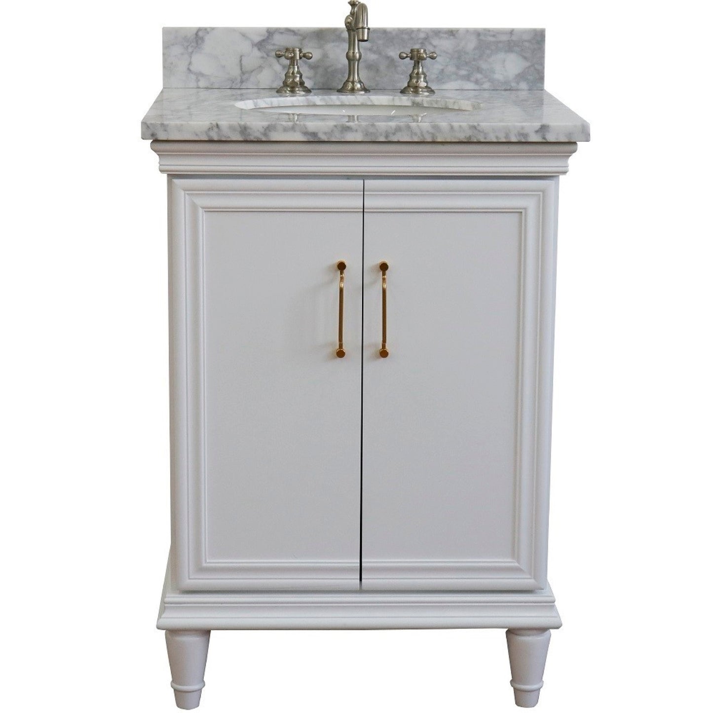 25" Single vanity in White finish with White Carrara and oval sink