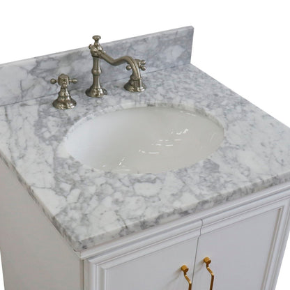 25" Single vanity in White finish with White Carrara and oval sink
