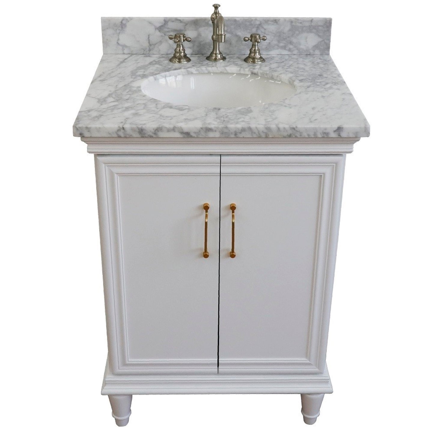 25" Single vanity in White finish with White Carrara and oval sink
