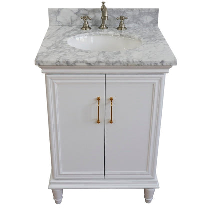 25" Single vanity in White finish with White Carrara and oval sink