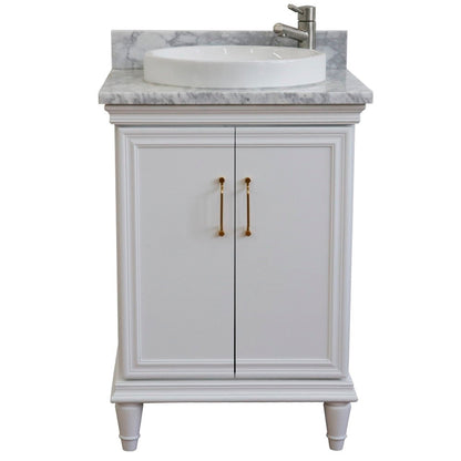 25" Single vanity in White finish with White Carrara and round sink