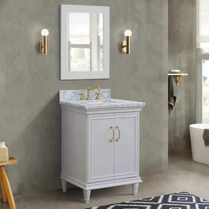 25" Single vanity in White finish with White Carrara and rectangle sink