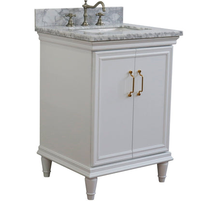 25" Single vanity in White finish with White Carrara and rectangle sink