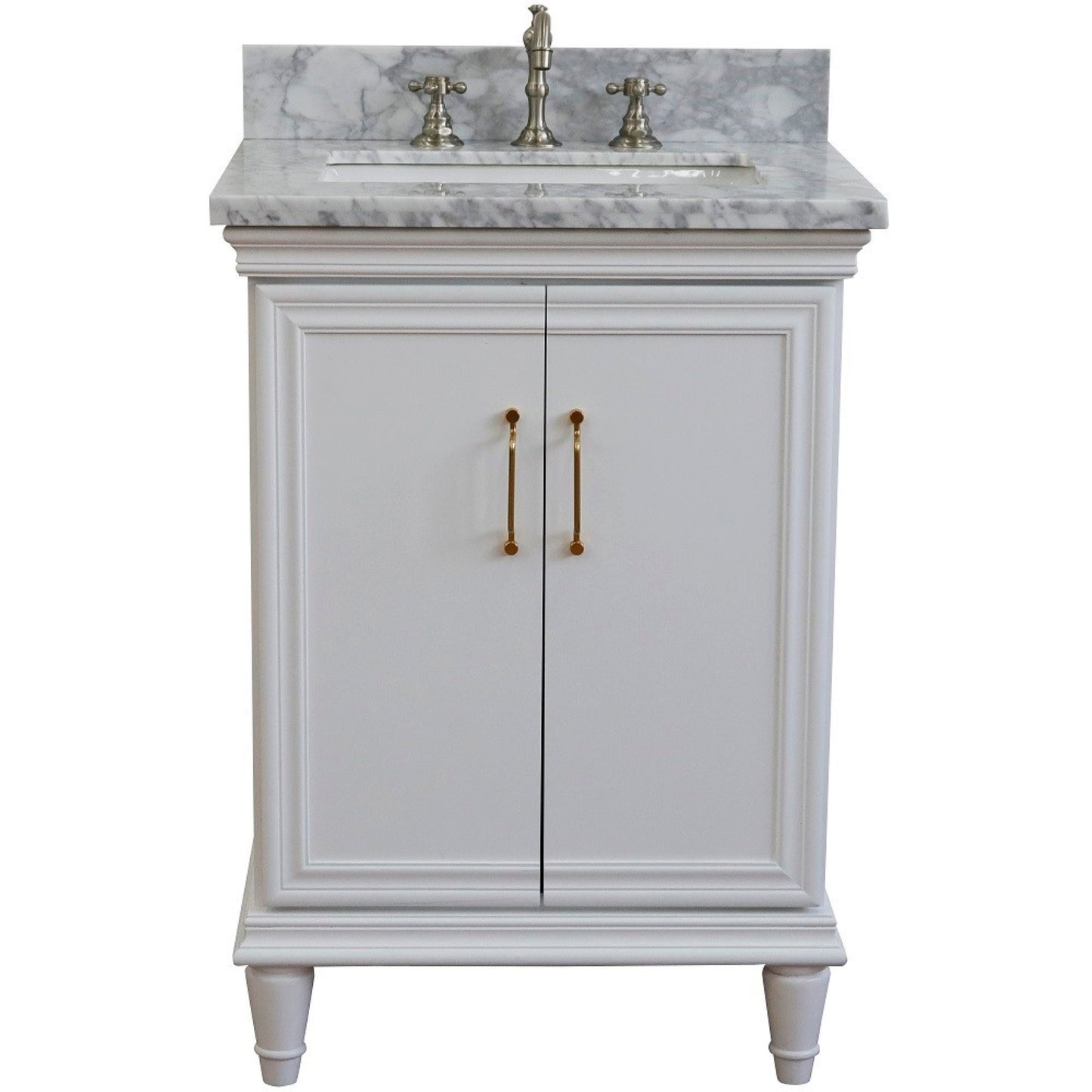 25" Single vanity in White finish with White Carrara and rectangle sink