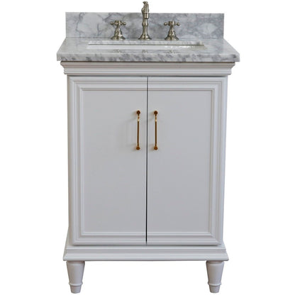 25" Single vanity in White finish with White Carrara and rectangle sink
