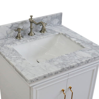 25" Single vanity in White finish with White Carrara and rectangle sink