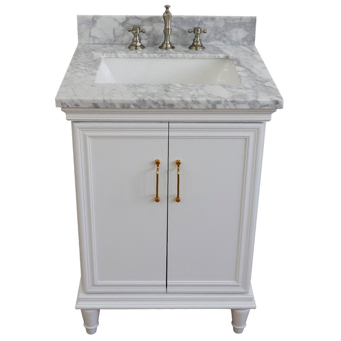 25" Single vanity in White finish with White Carrara and rectangle sink