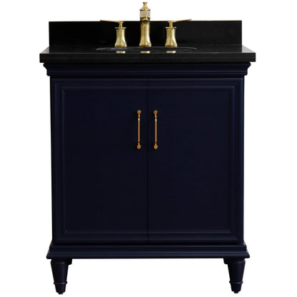 31" Single vanity in Blue finish with Black galaxy and oval sink