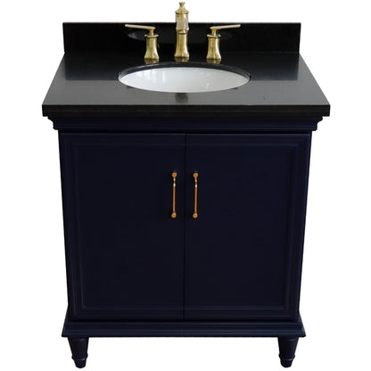 31" Single vanity in Blue finish with Black galaxy and oval sink