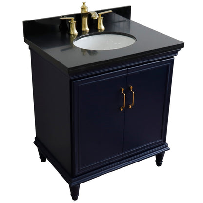 31" Single vanity in Blue finish with Black galaxy and oval sink