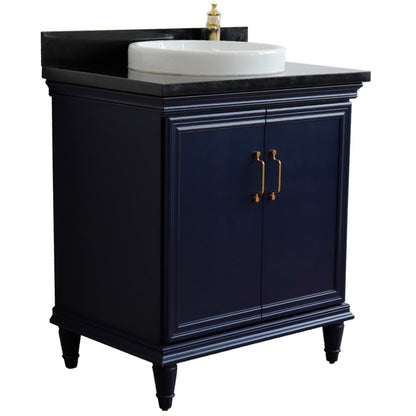 31" Single vanity in Blue finish with Black galaxy and round sink